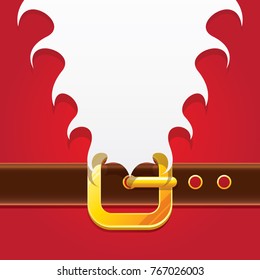vector merry christmas classic red cartoon background with santa claus white beard, belt and golden buckle. vector christmas greeting card or banner background with copy space for greeting text
