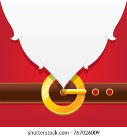 vector merry christmas classic red cartoon background with santa claus white beard, belt and golden buckle. vector christmas greeting card or banner background with copy space for greeting text