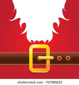vector merry christmas classic red cartoon background with santa claus white beard, belt and golden buckle. vector christmas banner , flyer or poster background with copy space for greeting text 