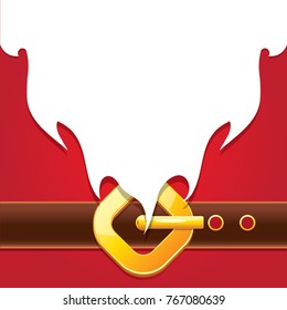 vector merry christmas classic red cartoon background with santa claus white beard, belt and golden buckle. vector christmas banner , flyer or poster background with copy space for greeting text 