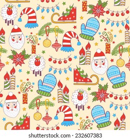 Vector Merry Christmas collection, New Year bundle icons, doodles element for Christmas design. Seamless pattern background