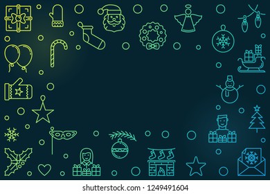Vector Merry Christmas colorful outline frame. Xmas concept illustration in thin line style
