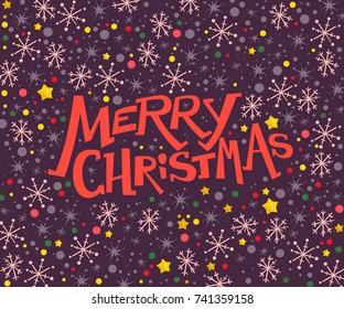 Vector merry christmas congratulation design with text message and colorful backdrop. Decoration snowflake pattern. Good for holiday and party cards, flayers, leaflets, posters, placards and banners. 