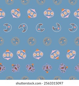 Vector Merry Christmas Decoration Seamless Pattern. Vector Folk Ball Baubles Repeat Pattern for textiles, wrapping paper, cards, xmas designs.