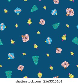 Vector Merry Christmas Decoration Seamless Pattern. Vector Folk Ball Baubles Repeat Pattern for textiles, wrapping paper, cards, xmas designs.