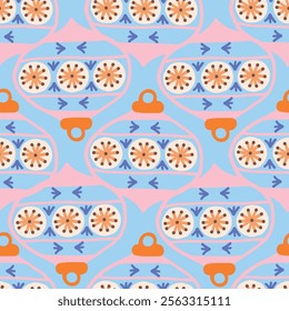 Vector Merry Christmas Decoration Seamless Pattern. Vector Folk Ball Baubles Repeat Pattern for textiles, wrapping paper, cards, xmas designs.