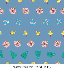 Vector Merry Christmas Decoration Seamless Pattern. Vector Folk Ball Baubles Repeat Pattern for textiles, wrapping paper, cards, xmas designs.