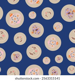Vector Merry Christmas Decoration Seamless Pattern. Vector Folk Ball Baubles Repeat Pattern for textiles, wrapping paper, cards, xmas designs.
