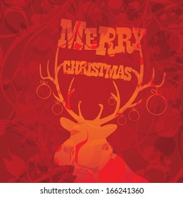 vector merry christmas decorative red floral background. xmas or happy new year card