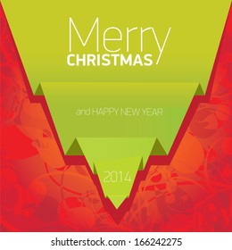 vector merry christmas decorative red floral background with green origami bow or ribbon for greeting text. xmas or happy new year card