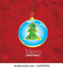 vector merry christmas decorative red floral background with balls on branch . xmas or happy new year card. 