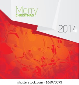 vector merry christmas decorative red floral background with white origami speech bubble for greeting text. xmas or happy new year card with origami  bow or ribbon