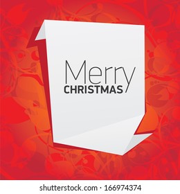 vector merry christmas decorative red floral background with white origami speech bubble for greeting text. xmas or happy new year card with origami  bow or ribbon