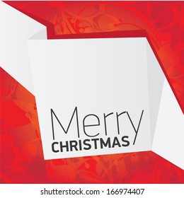 vector merry christmas decorative red floral background with white origami speech bubble for greeting text. xmas or happy new year card with origami  bow or ribbon