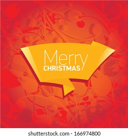 vector merry christmas decorative red floral background with golden origami speech bubble for greeting text. xmas or happy new year card with golden origami  bow or ribbon