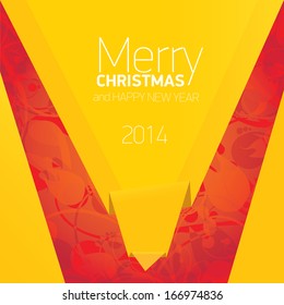 vector merry christmas decorative red floral background with golden origami speech bubble for greeting text. xmas or happy new year card with golden origami  bow or ribbon