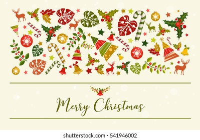 Vector merry christmas design. Celebration card illustration. Happy new year. Collection of christmas elements and icons.
