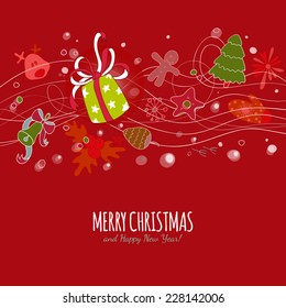 Vector Merry Christmas drawing background. Beautiful Xmas elements illustration. Holidays card.