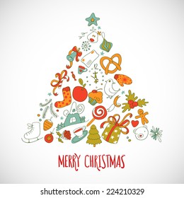 Vector Merry christmas drawing elements.Vintage new year background. Happy holidays hand drawing ring illustration.