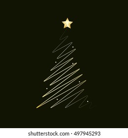 Vector Merry Christmas gift card with christmas tree.