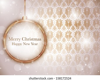 Vector - Merry Christmas Gold Balls with Retro Background