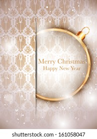 Vector - Merry Christmas Gold Balls with Retro Background