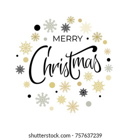Vector  Merry Christmas gold glittering lettering design. Perfect  for winter holidays, New Year and Merry Christmas cards, prints, flayers, banners, invitations. 