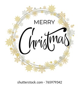 Vector  Merry Christmas gold glittering lettering design. Perfect  for winter holidays, New Year and Merry Christmas cards, prints, flayers, banners, invitations. 