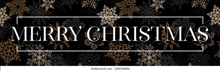 Vector Merry Christmas gold snowflakes banner design