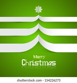 Vector Merry Christmas Green Background With Abstract Paper Tree and Star