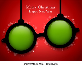 Vector - Merry Christmas Green Ball with Glasses