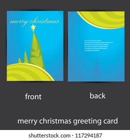 vector merry christmas greeting card template. vector christmas tree. blue christmas brochure.