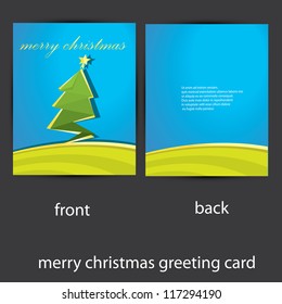 vector merry christmas greeting card template. vector christmas tree. blue christmas brochure.