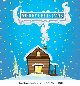 vector merry christmas greeting card template. vector christmas tree. christmas brochure with cute house.