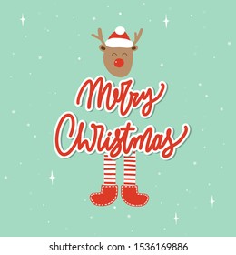 Vector Merry Christmas greeting card with calligraphy. Hand drawn  modern lettering.