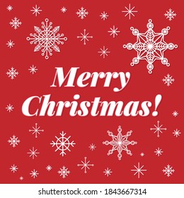 Tarjeta de felicitación Vector Merry Christmas con copos de nieve blancos y fondo rojo