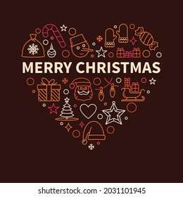 Vector Merry Christmas Greeting Card with Heart-Shaped modern linear colored design - Xmas Holidays poster line style illustration 