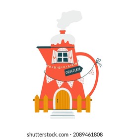 Vector Merry Christmas greeting card isolated on background. Set with chocolate house