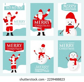 Vector Merry Christmas greeting card saying cute santa claus with happy smile on christmas full of blessings.