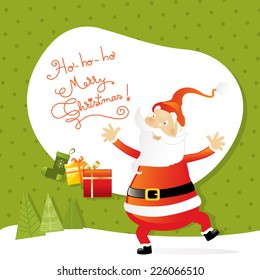Vector merry christmas greeting card, santa claus