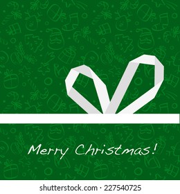 Vector merry christmas greeting card, with gift bow. 