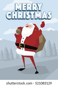 Vector Merry Christmas Greeting Card With Santa Claus