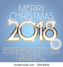 Vector Merry Christmas Greeting Card With Sparkling Gold And White Font. Luxury Alphabet Contains Graphic Style