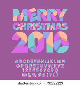 Vector Merry Christmas greeting card for Kids. Bright Alphabet Letters, Numbers, Symbols.