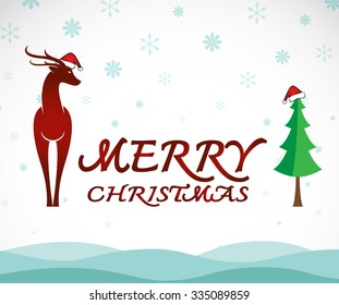 Vector merry christmas greeting deer card on white background