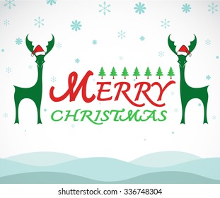 Vector merry christmas greeting deer card on white background