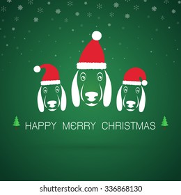 Vector merry christmas greeting dog card on green background