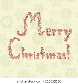 Vector "Merry Christmas" greeting on seamless pattern with snowflakes, fully editable eps 8 file, seamless pattern in swatch menu