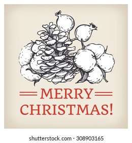 Vector Merry Christmas hand drawn vintage illustration for xmas design. Great for greeting and invitation cards, banners, postcards