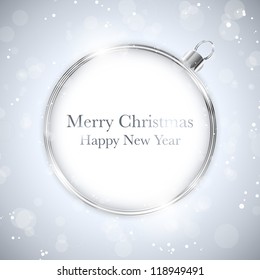 Vector - Merry Christmas Happy New Year Ball Silver with Stars and Snowflakes